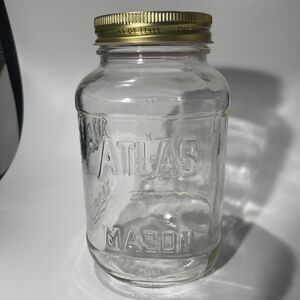 Clear Glass ATLAS Mason Square Storage Jar 24 oz Classico w Lid 6.5” EUC